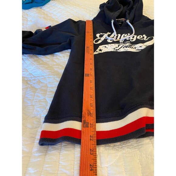 Tommy Hilfiger Navy Womans Hoodie Size Small Petite w/Red & White Trim Soft - Picture 10 of 10